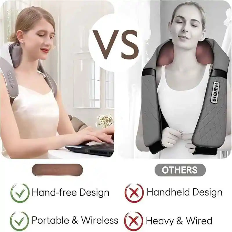 Wireless Neck Shoulder and Back Massager Brushless Motor 6D Deep Tissue Kneading Massage Pillow Shawl Best Gifts for Women Men